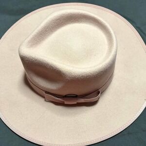 Wallaroo Hat Company Wide Brim Felt Fedora Blush Pink Grosgrain Ribbon Bow Hat